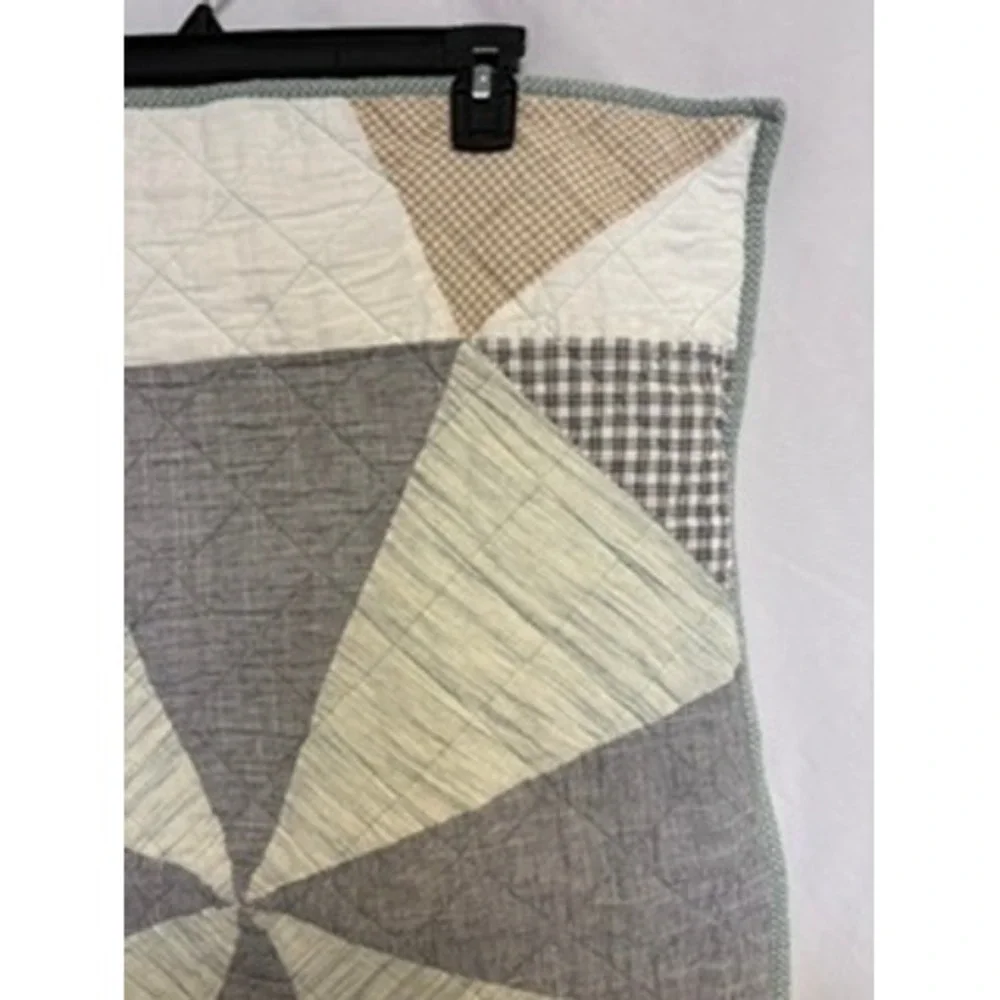 Origami Patchwork 30x20 Standard Sham Grey Green Tan Geometric Cotton Quilt